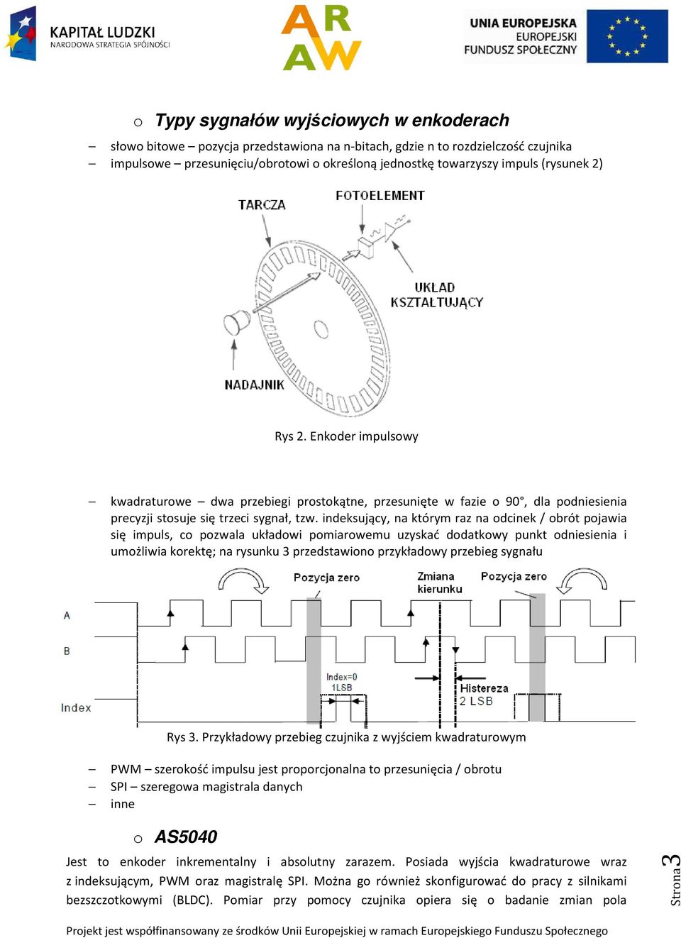 indeksujący, na którym raz na odcinek / obrót pojawia się impuls, co pozwala układowi pomiarowemu uzyskać dodatkowy punkt odniesienia i umożliwia korektę; na rysunku 3 przedstawiono przykładowy
