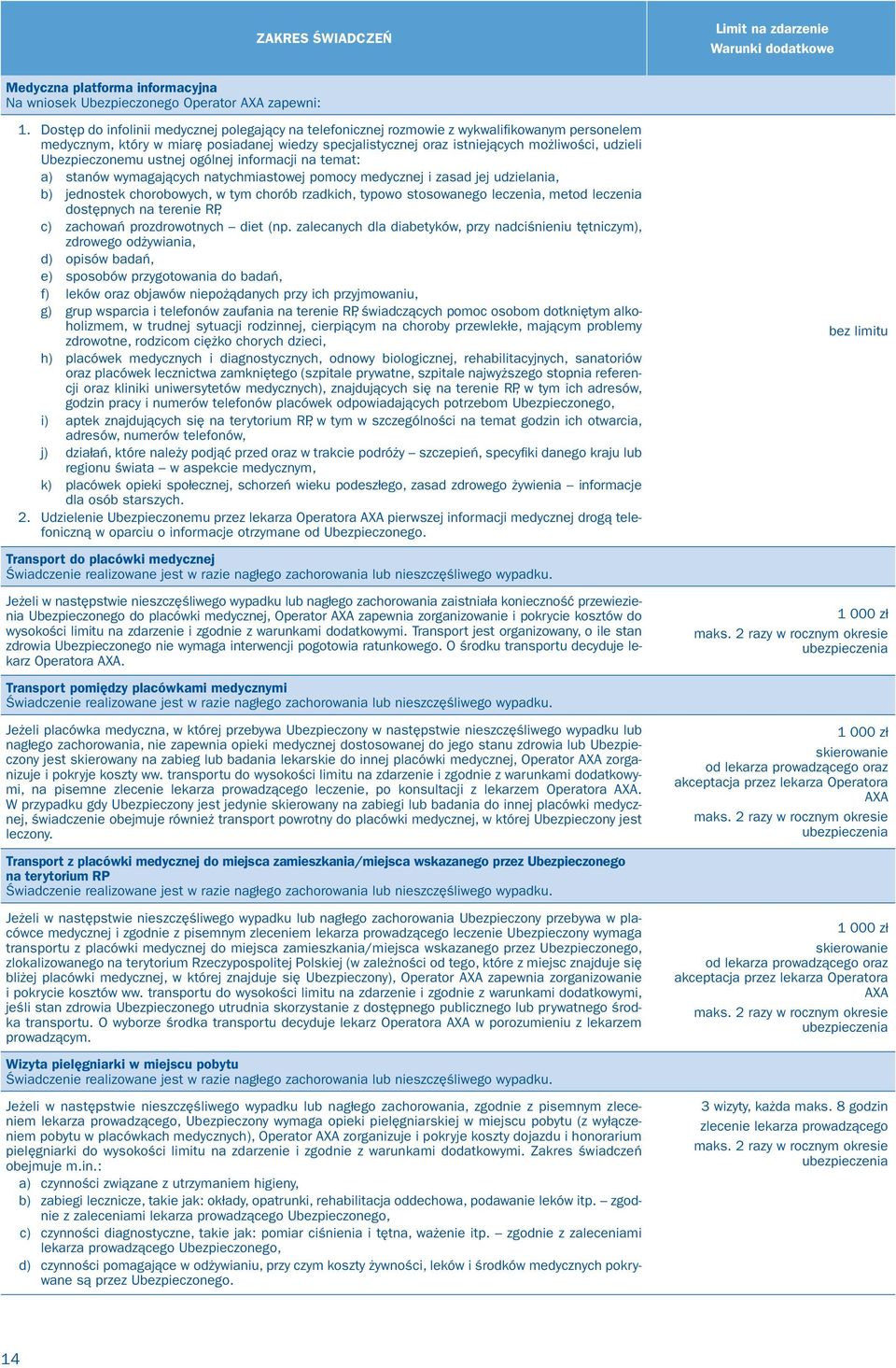 Ubezpieczonemu ustnej ogólnej informacji na temat: a) stanów wymagających natychmiastowej pomocy medycznej i zasad jej udzielania, b) jednostek chorobowych, w tym chorób rzadkich, typowo stosowanego