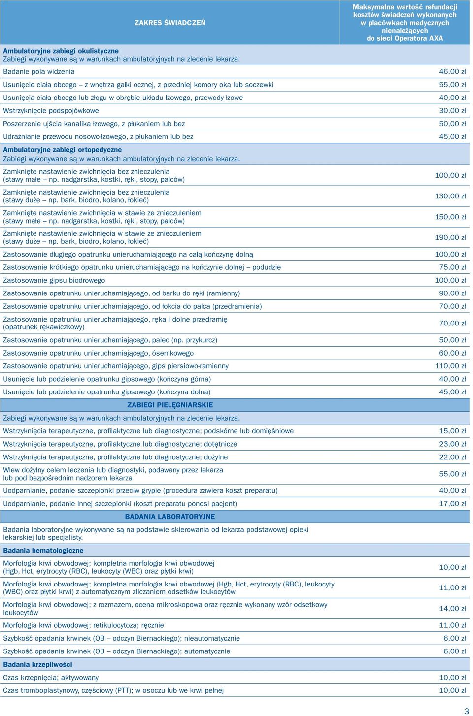 podspojówkowe Poszerzenie ujścia kanalika łzowego, z płukaniem lub bez Udrażnianie przewodu nosowo-łzowego, z płukaniem lub bez Ambulatoryjne zabiegi ortopedyczne Zabiegi wykonywane są w warunkach