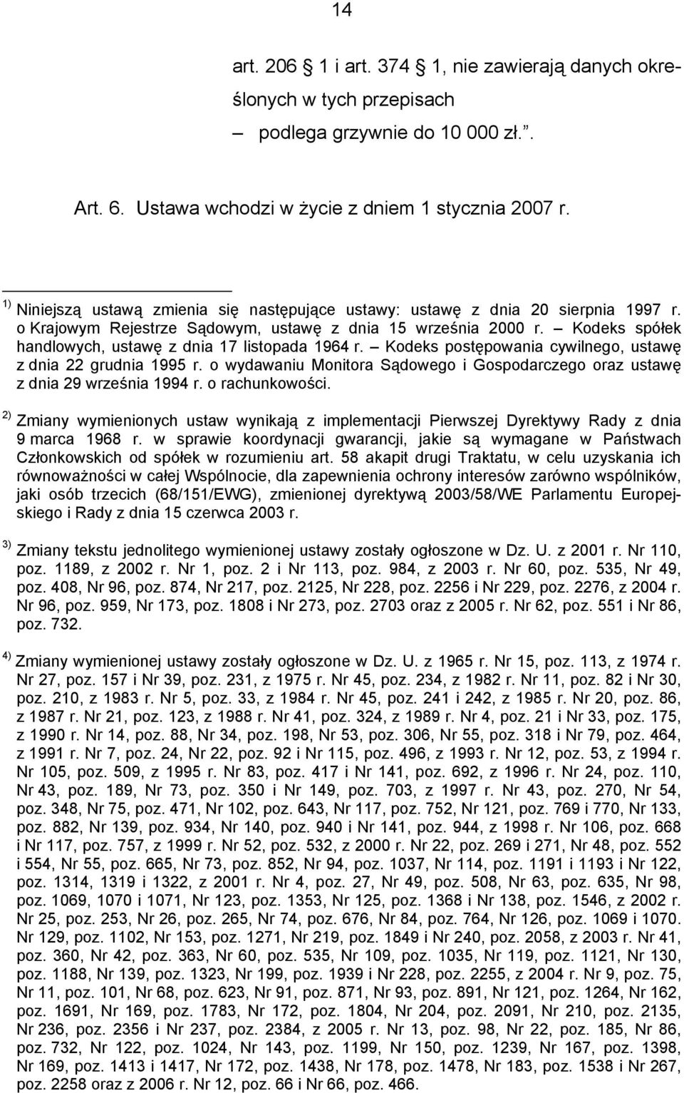 Kodeks spółek handlowych, ustawę z dnia 17 listopada 1964 r. Kodeks postępowania cywilnego, ustawę z dnia 22 grudnia 1995 r.
