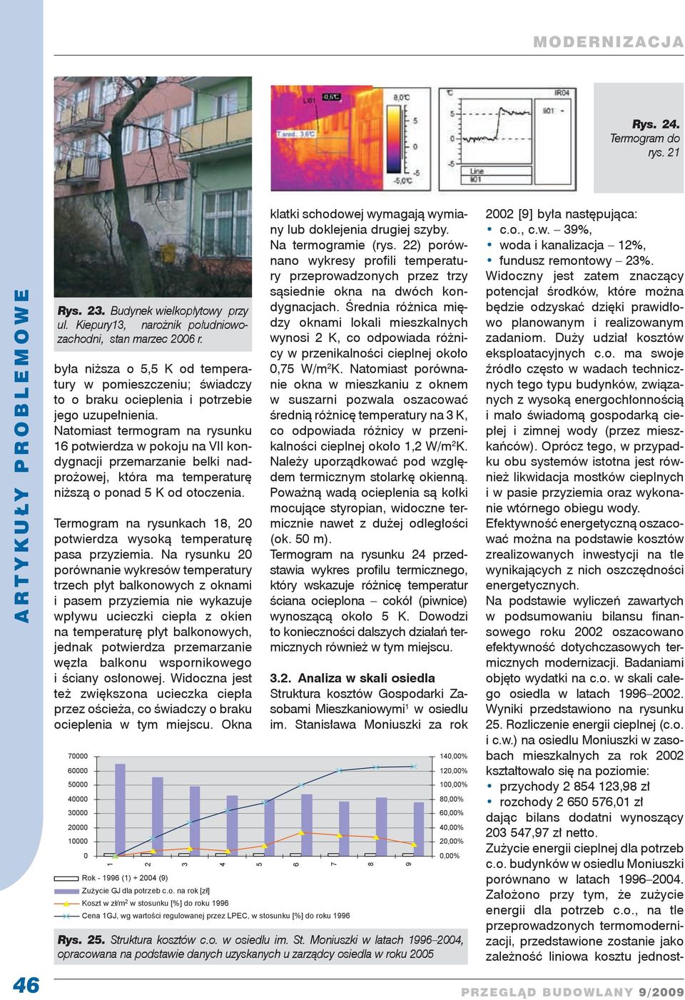 Natomiast termogram na rysunku 16 potwierdza w pokoju na VII kondygnacji przemarzanie belki nadprożowej, która ma temperaturę niższą o ponad 5 K od otoczenia.