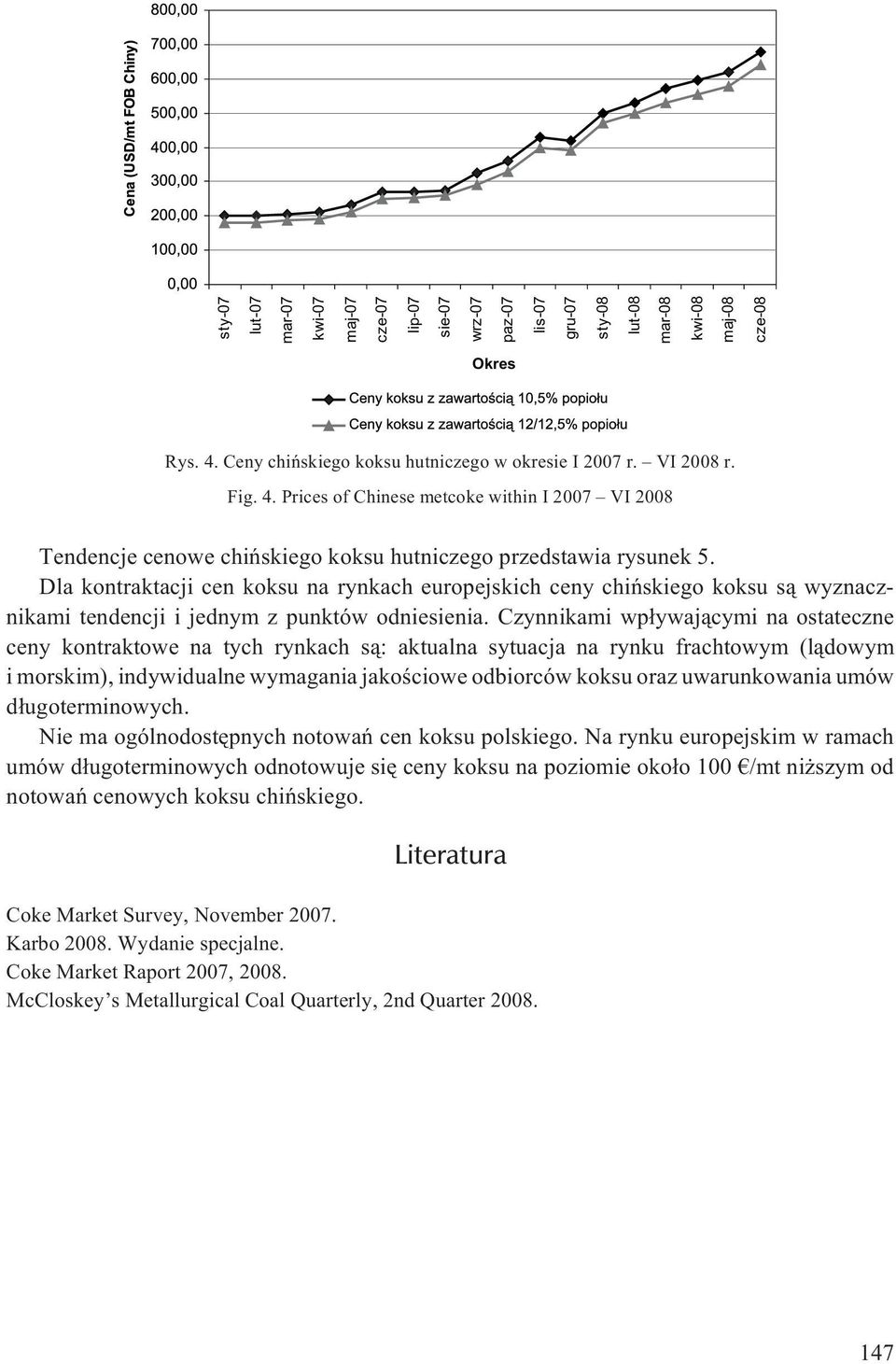 Dla kontraktacji cen koksu na rynkach europejskich ceny chiñskiego koksu s¹ wyznacznikami tendencji i jednym z punktów odniesienia.