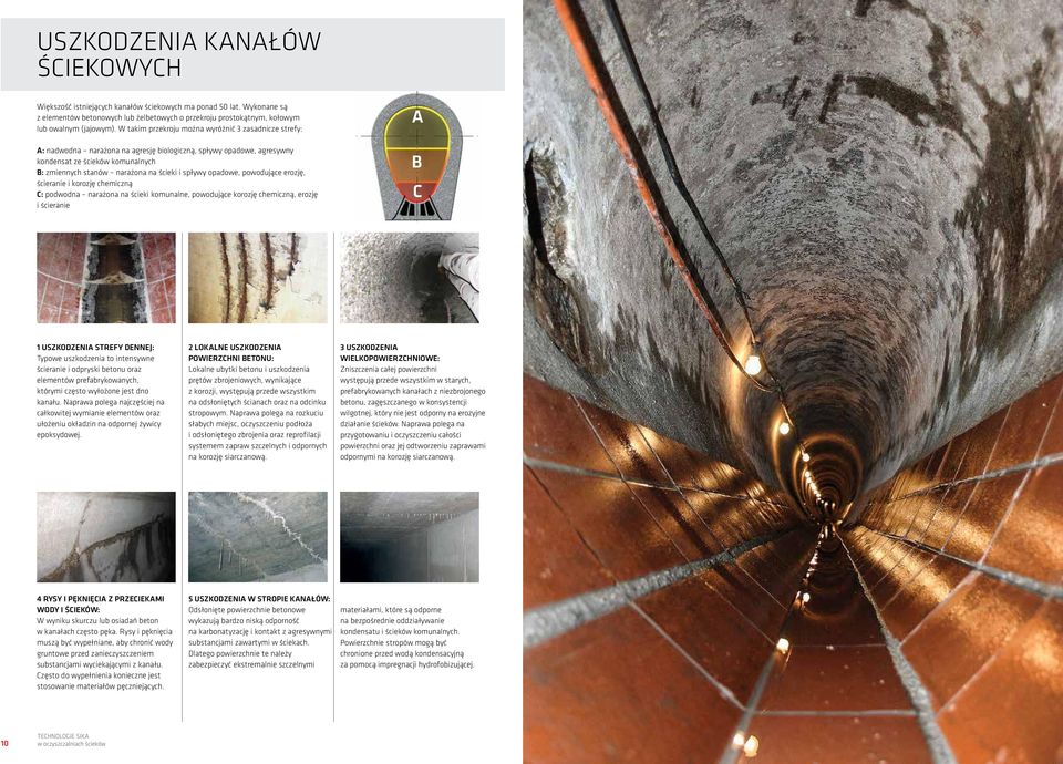 spływy opadowe, powodujące erozję, ścieranie i korozję chemiczną C: podwodna narażona na ścieki komunalne, powodujące korozję chemiczną, erozję i ścieranie A B C 1 USZKODZENIA STREFY DENNEJ: Typowe