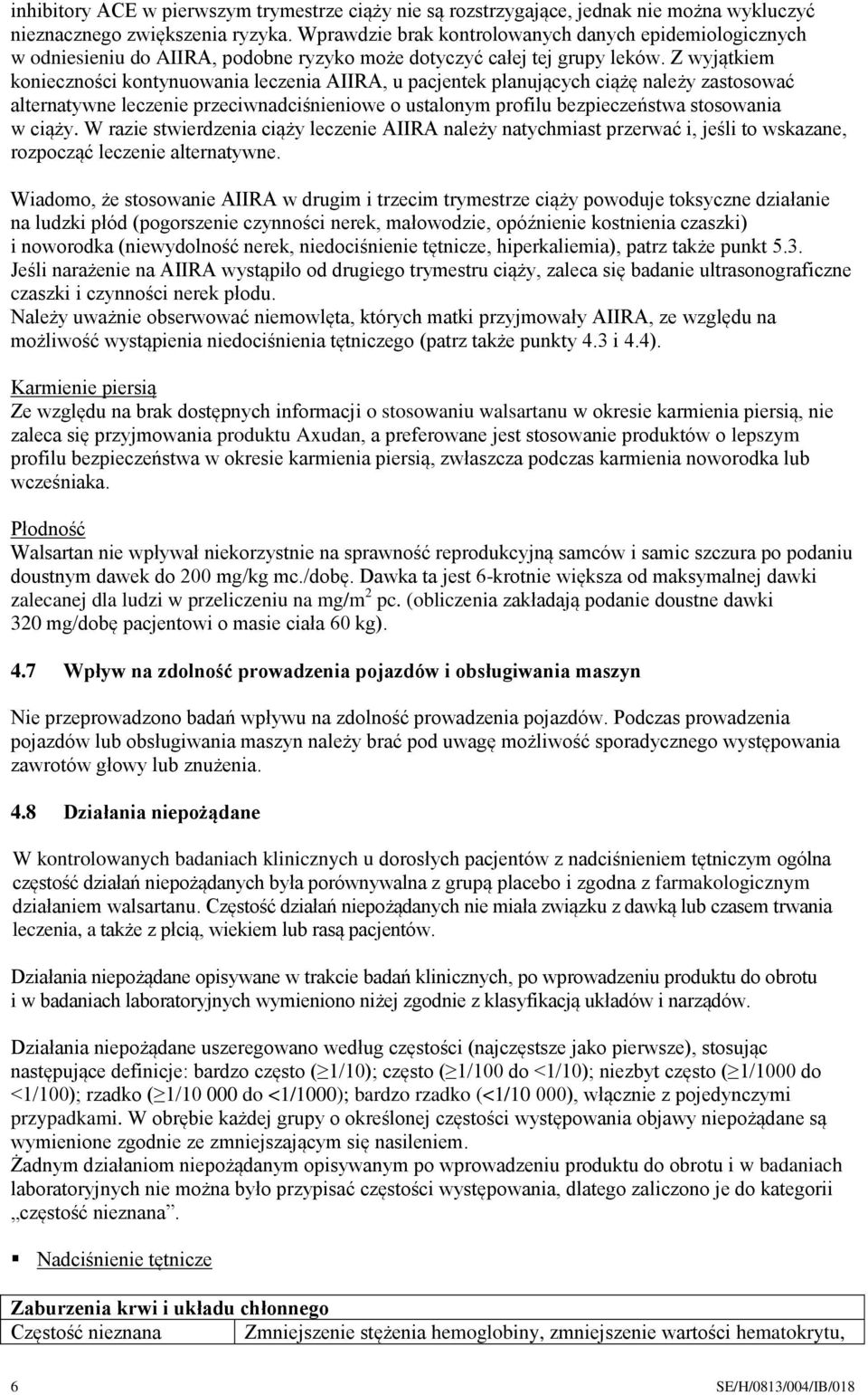 Z wyjątkiem konieczności kontynuowania leczenia AIIRA, u pacjentek planujących ciążę należy zastosować alternatywne leczenie przeciwnadciśnieniowe o ustalonym profilu bezpieczeństwa stosowania w