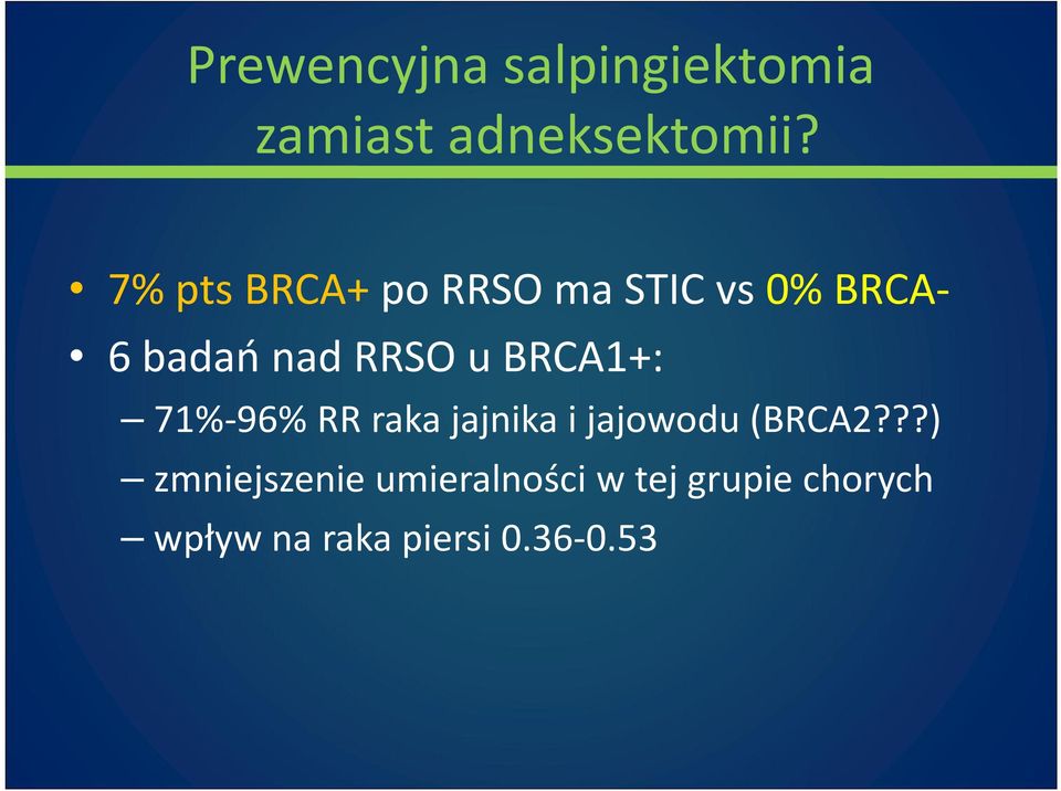BRCA1+: 71%-96% RR raka jajnika i jajowodu (BRCA2?