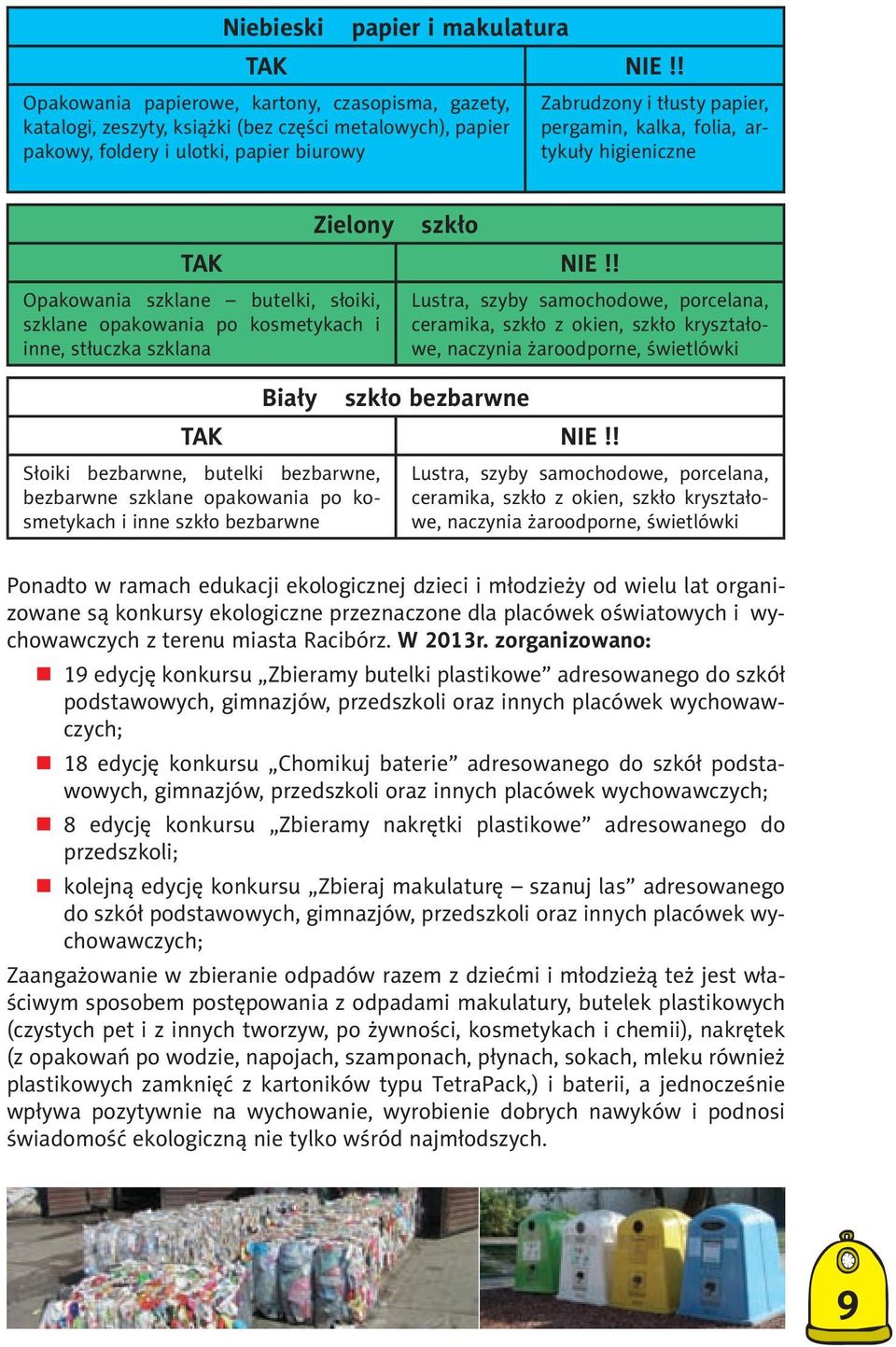 folia, artykuły higieniczne Zielony ± szkło TAK NIE!