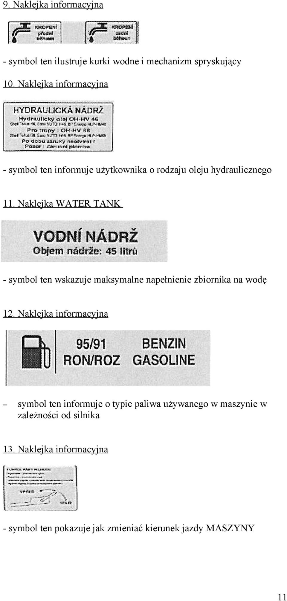 Naklejka WATER TANK - symbol ten wskazuje maksymalne napełnienie zbiornika na wodę 12.