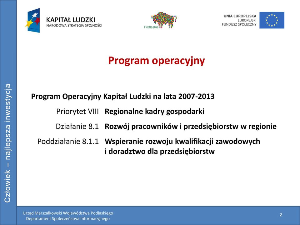 1 Rozwój pracowników i przedsiębiorstw w regionie Poddziałanie