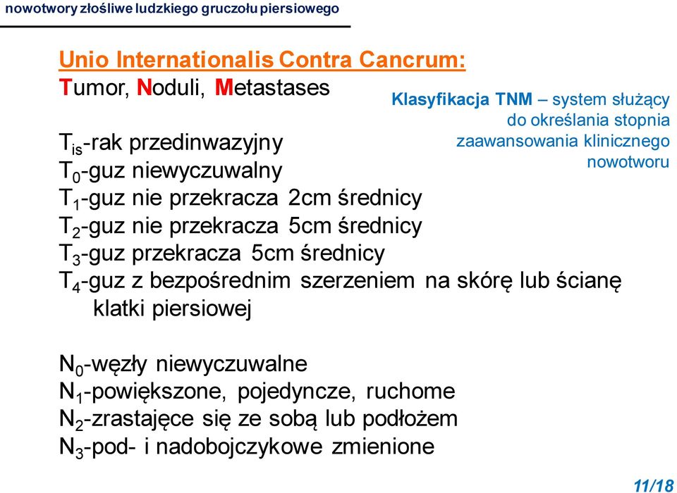 bezpośrednim szerzeniem na skórę lub ścianę klatki piersiowej N 0 -węzły niewyczuwalne N 1 -powiększone, pojedyncze, ruchome N 2 -zrastajęce się