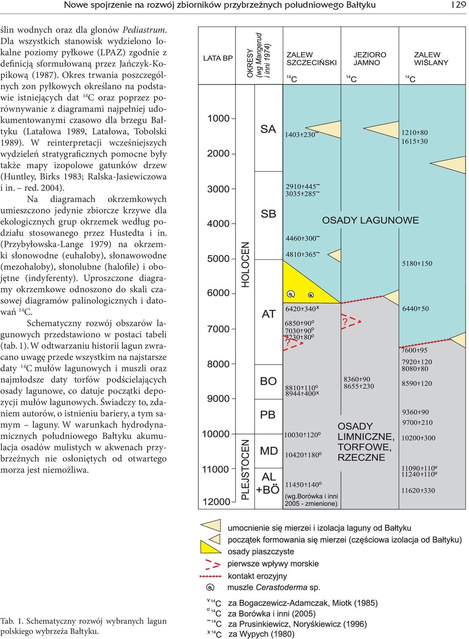 Okres trwania poszczególnych zon pyłkowych określano na podstawie istniejących dat 14 C oraz poprzez porównywanie z diagramami najpełniej udokumentowanymi czasowo dla brzegu Bałtyku (Latałowa 1989,