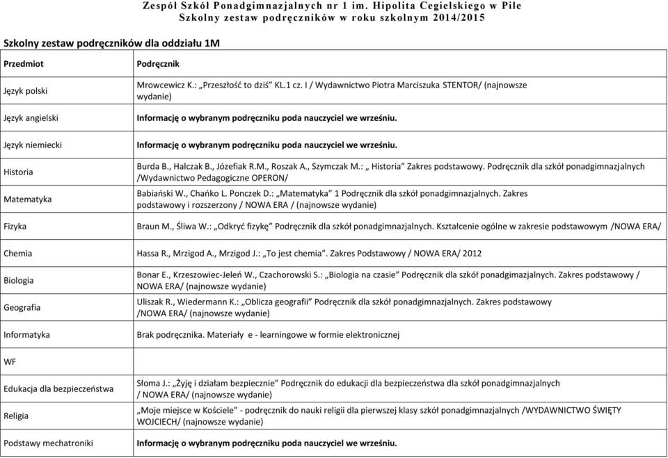 : 1 dla szkół ponadgimnazjalnych. Zakres podstawowy i rozszerzony / NOWA ERA / (najnowsze wydanie) Braun M., Śliwa W.: Odkryć fizykę dla szkół ponadgimnazjalnych.