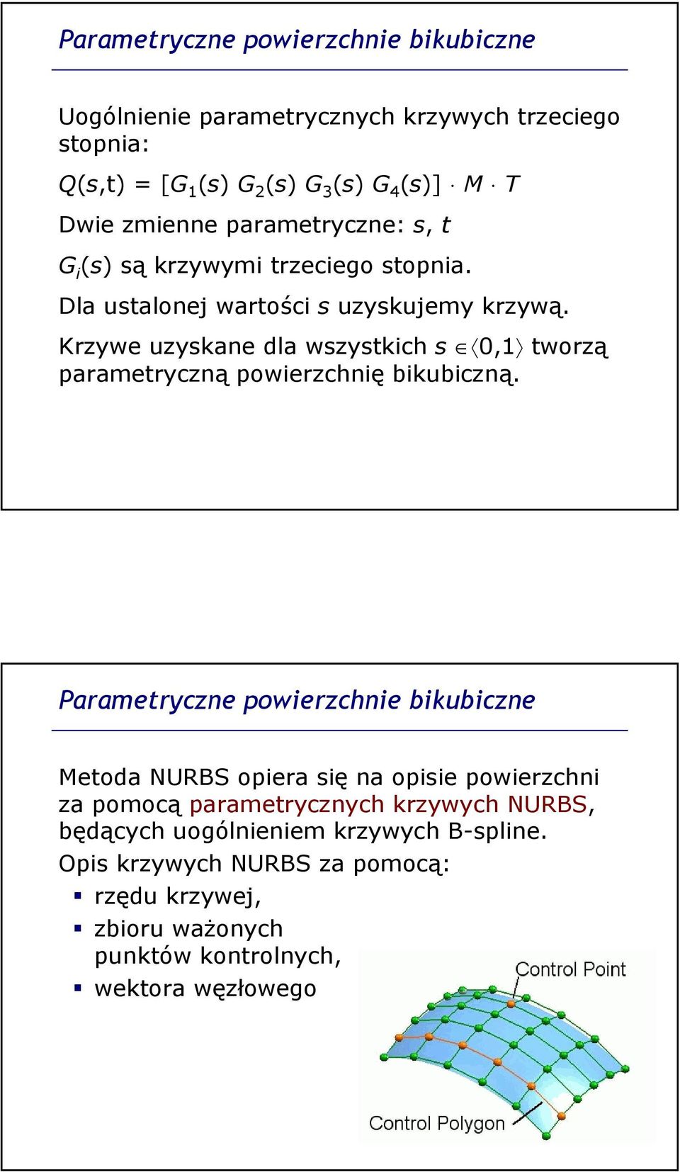 Krzywe uzyskane dla wszystkich s 0,1 tworzą parametryczną powierzchnię bikubiczną.