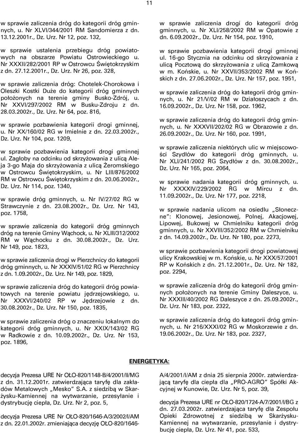 328, w sprawie zaliczenia dróg: Chotelek-Chorokowa i Oleszki Kostki Duże do kategorii dróg gminnych położonych na terenie gminy Busko-Zdrój, u. Nr XXVI/297/2002 RM w Busku-Zdroju z dn. 28.03.2002r.