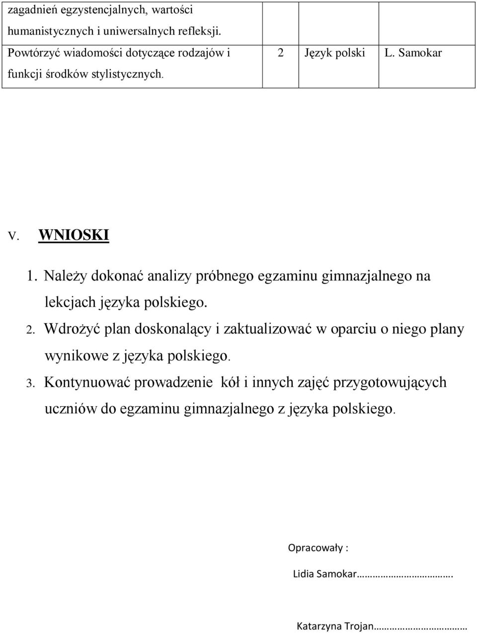 Należy dokonać analizy próbnego egzaminu gimnazjalnego na lekcjach języka polskiego. 2.