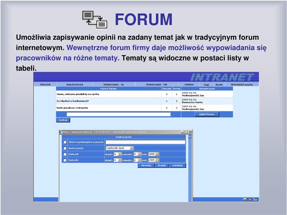 Wewnętrzne forum firmy daje możliwość wypowiadania się