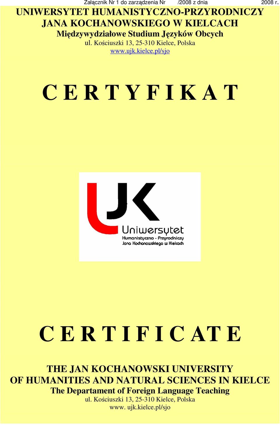 Studium Języków Obcych www.ujk.kielce.