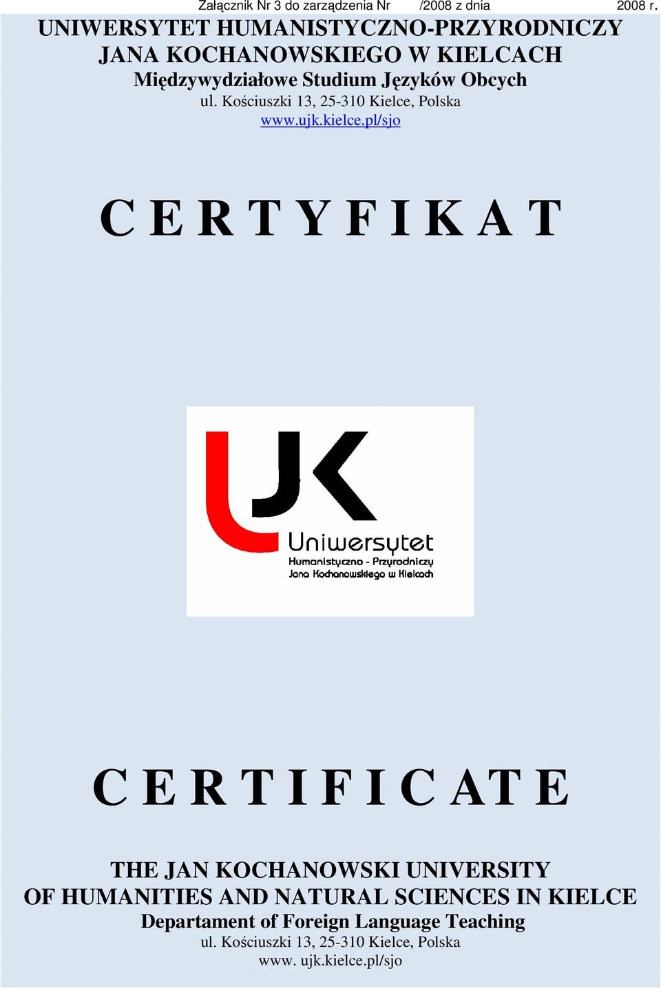 Studium Języków Obcych www.ujk.kielce.
