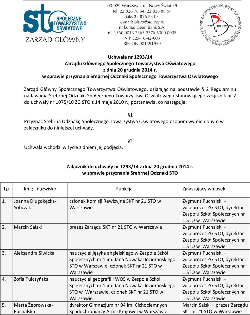 Towarzystwa Oświatowego stanowiącego załącznik nr 2 do uchwały nr 1075/10 ZG STO z 14 maja 2010 r.
