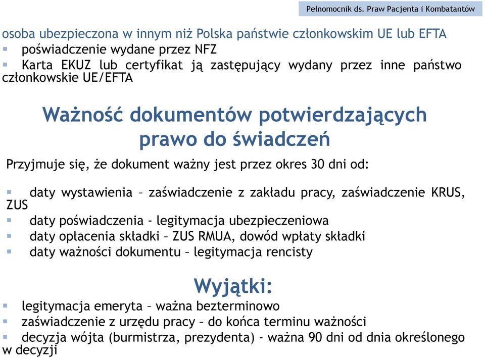 pracy, zaświadczenie KRUS, ZUS daty poświadczenia - legitymacja ubezpieczeniowa daty opłacenia składki ZUS RMUA, dowód wpłaty składki daty ważności dokumentu legitymacja rencisty