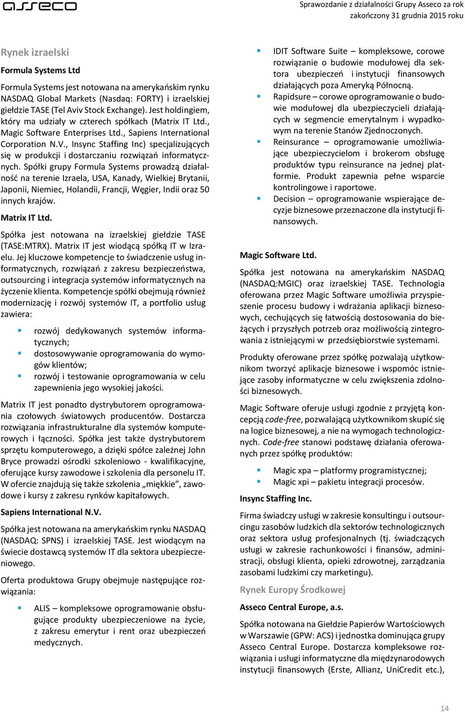 , Insync Staffing Inc) specjalizujących się w produkcji i dostarczaniu rozwiązań informatycznych.