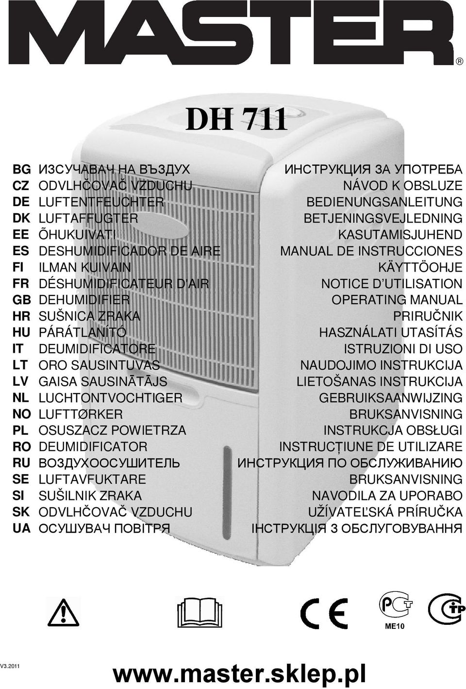 HASZNÁLATI UTASÍTÁS IT DEUMIDIFICATORE ISTRUZIONI DI USO LT ORO SAUSINTUVAS NAUDOJIMO INSTRUKCIJA LV GAISA SAUSINĀTĀJS LIETOŠANAS INSTRUKCIJA NL LUCHTONTVOCHTIGER GEBRUIKSAANWIJZING NO LUFTTØRKER