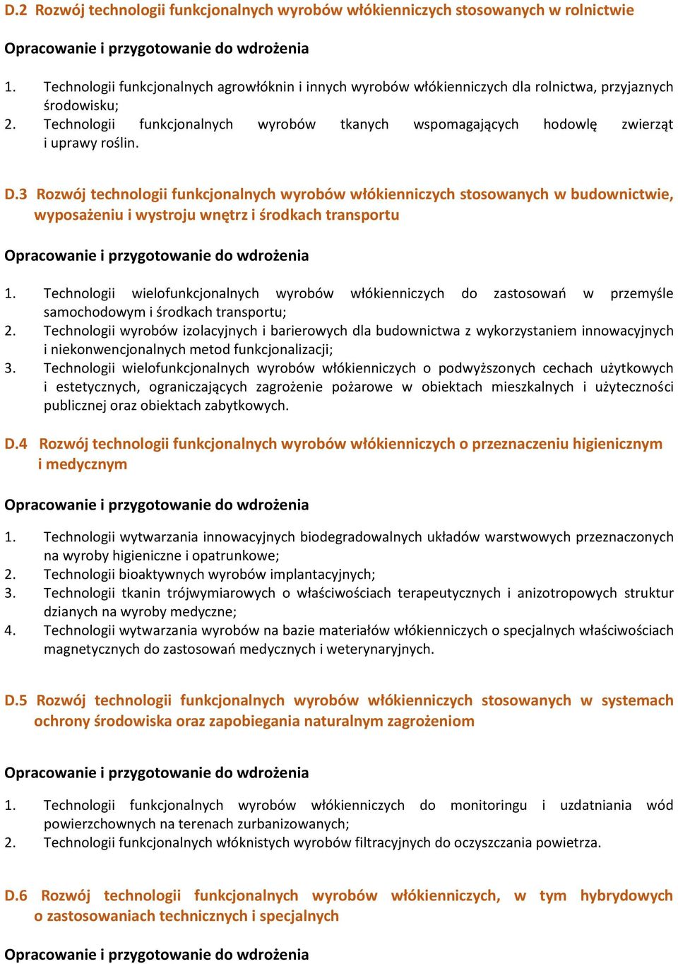 Technologii funkcjonalnych wyrobów tkanych wspomagających hodowlę zwierząt i uprawy roślin. D.