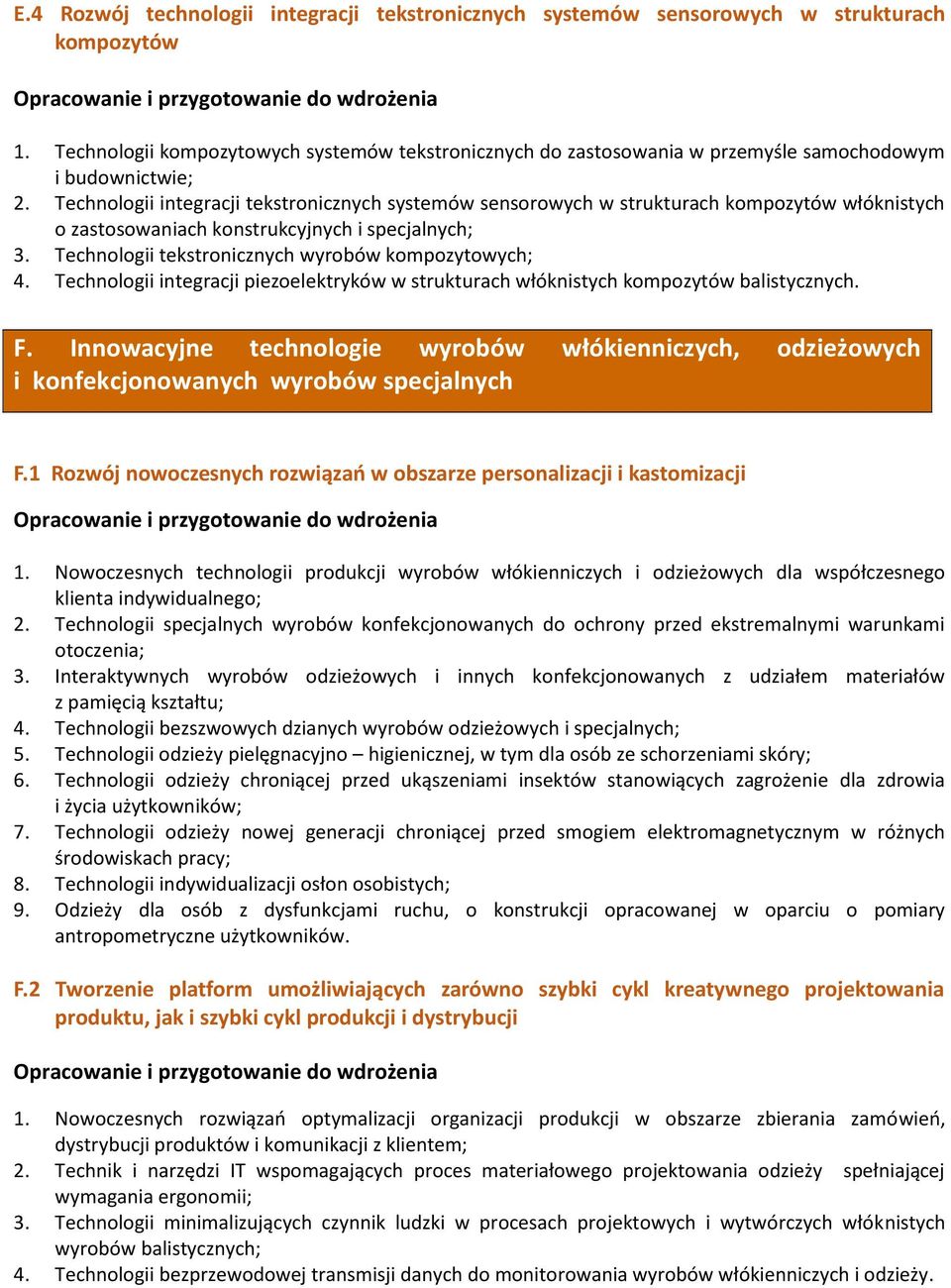 Technologii integracji tekstronicznych systemów sensorowych w strukturach kompozytów włóknistych o zastosowaniach konstrukcyjnych i specjalnych; 3.