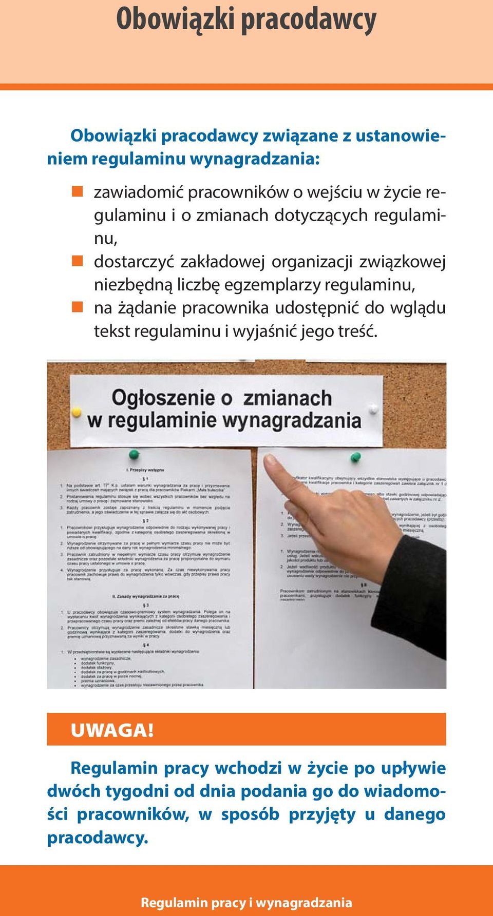 liczbę egzemplarzy regulaminu, na żądanie pracownika udostępnić do wglądu tekst regulaminu i wyjaśnić jego treść. UWAGA!