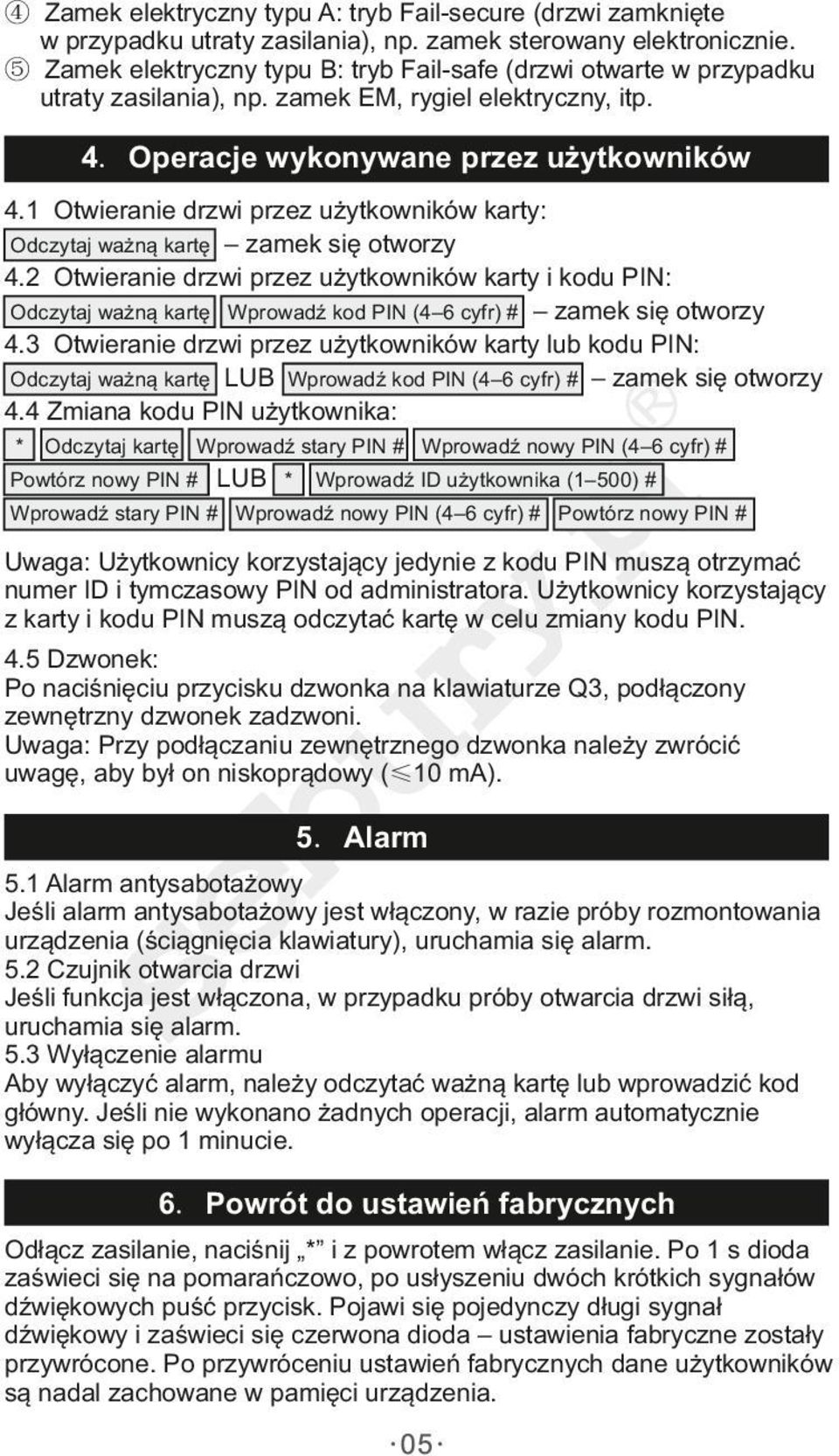 Otwieranie drzwi przez użytkowników karty: Odczytaj ważną kartę zamek się otworzy 4.