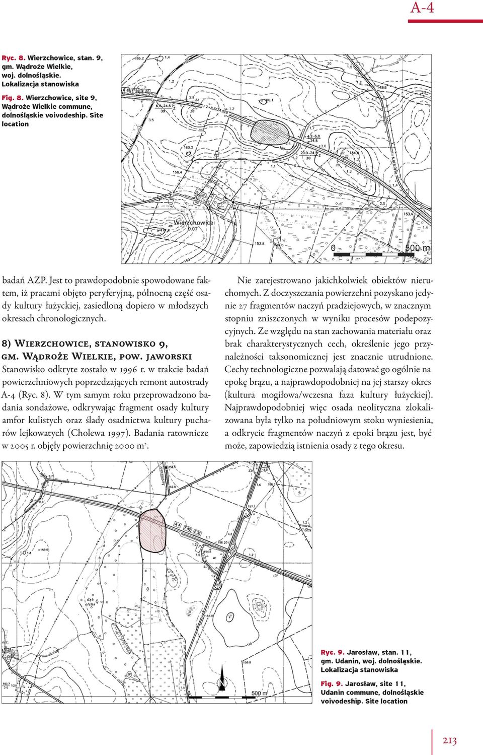 8) Wierzchowice, stanowisko 9, gm. Wądroże Wielkie, pow. jaworski Stanowisko odkryte zostało w 1996 r. w trakcie badań powierzchniowych poprzedzających remont autostrady A-4 (Ryc. 8).
