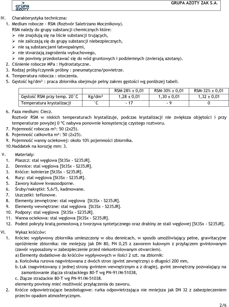 stwarzają zagrożenia wybuchowego, nie powinny przedostawać się do wód gruntowych i podziemnych (zwierają azotany). 2. Ciśnienie robocze MPa : Hydrostatyczne. 3.