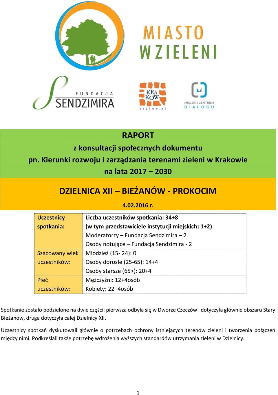 notujące Fundacja Sendzimira - 2 Młodzież (15-24): 0 Osoby dorosłe (25-65): 14+4 Osoby starsze (65>): 20+4 Mężczyźni: 12+4osób Kobiety: 22+4osób Spotkanie zostało podzielone na dwie części: pierwsza
