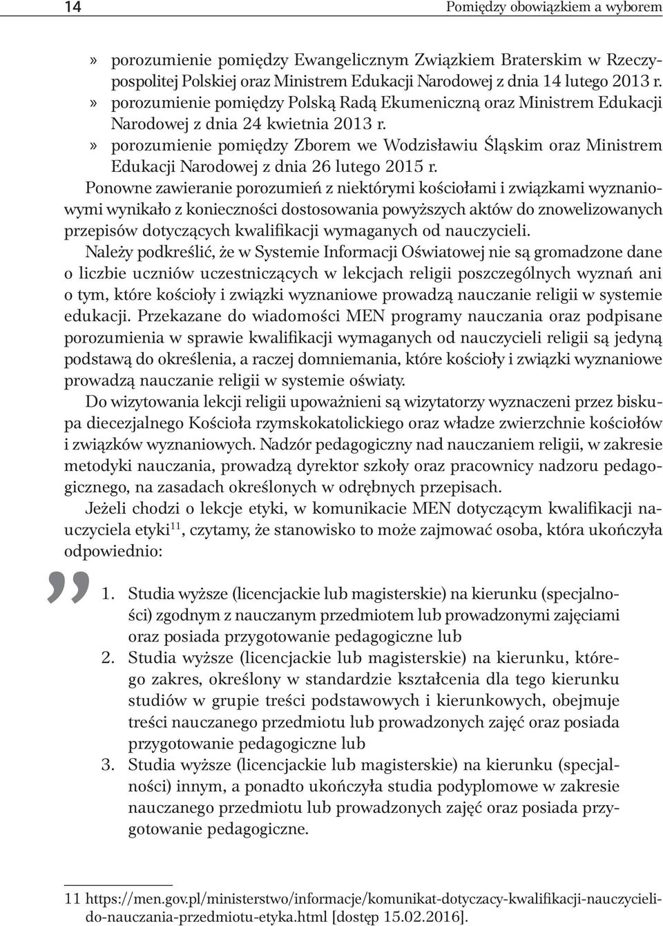 porozumienie pomiędzy Zborem we Wodzisławiu Śląskim oraz Ministrem Edukacji Narodowej z dnia 26 lutego 2015 r.