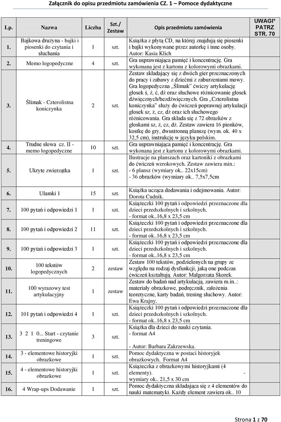 100 tekstów logopedycznych 100 wyrazowy test artykulacyjny 2 zestaw 1 zestaw 12. 101 pytań i odpowiedzi 4 13. 14. 15. 3 2 1 0.