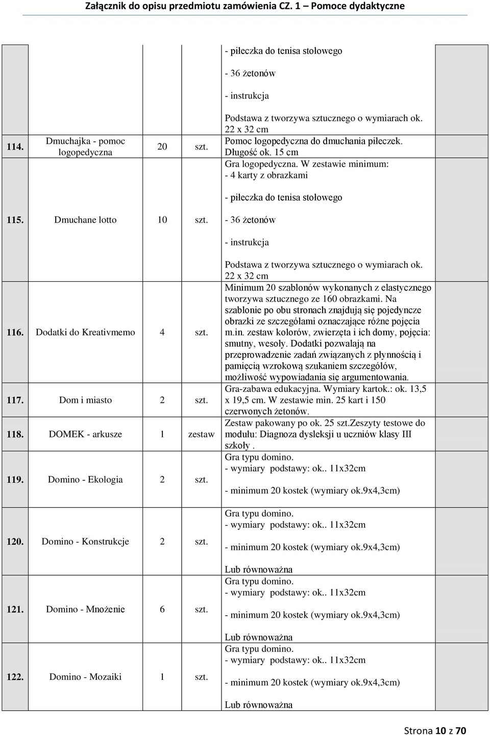 117. Dom i miasto 2 szt. 118. DOMEK - arkusze 1 zestaw 119. Domino - Ekologia 2 szt. 120. Domino - Konstrukcje 2 szt. 121. Domino - Mnożenie 6 szt. 122.