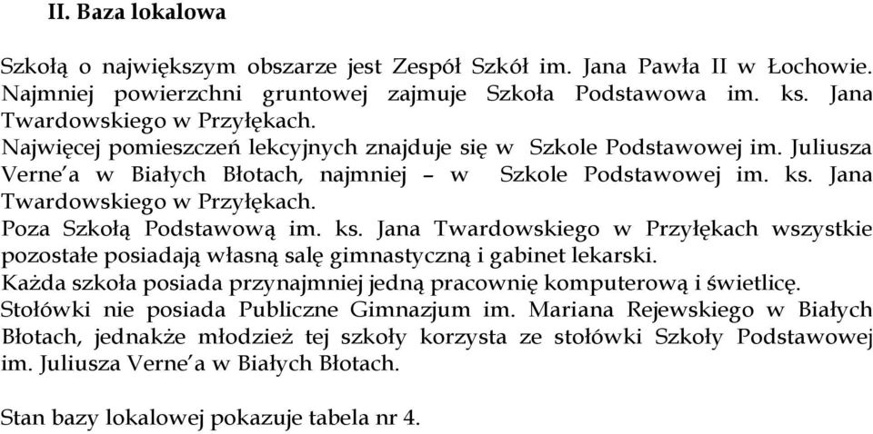 Jana Twardowskiego w Przyłękach. Poza Szkołą Podstawową im. ks. Jana Twardowskiego w Przyłękach wszystkie pozostałe posiadają własną salę gimnastyczną i gabinet lekarski.