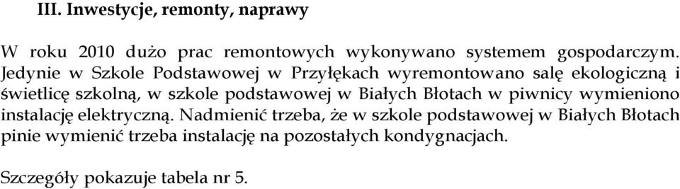 Jedynie w Szkole Podstawowej w Przyłękach wyremontowano salę ekologiczną i świetlicę szkolną, w