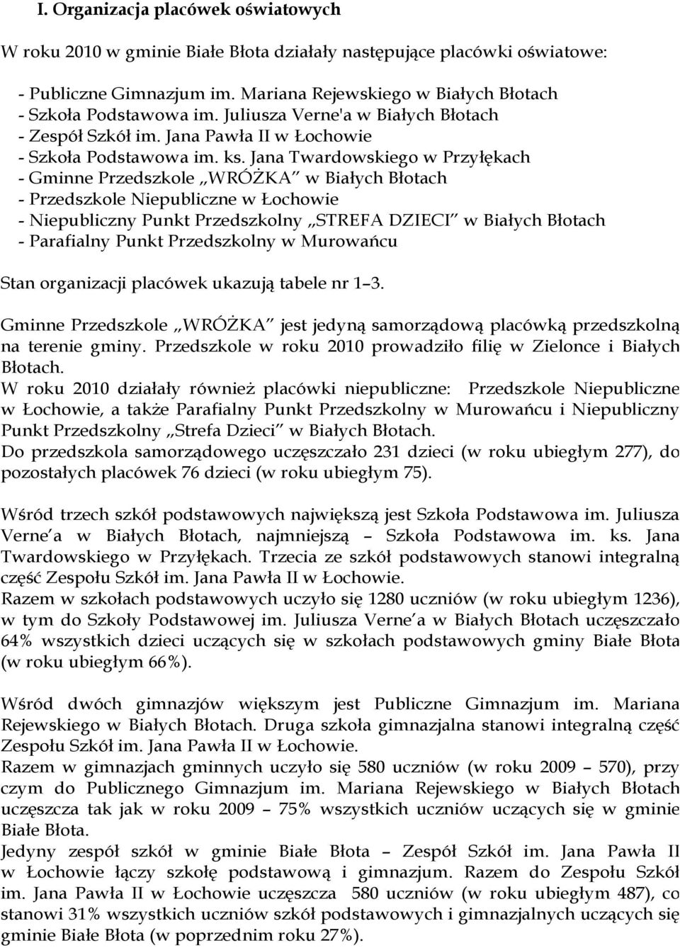 Jana Twardowskiego w Przyłękach - Gminne Przedszkole WRÓŻKA - Przedszkole Niepubliczne - Niepubliczny Punkt Przedszkolny STREFA DZIECI - Parafialny Punkt Przedszkolny w Murowańcu Stan organizacji