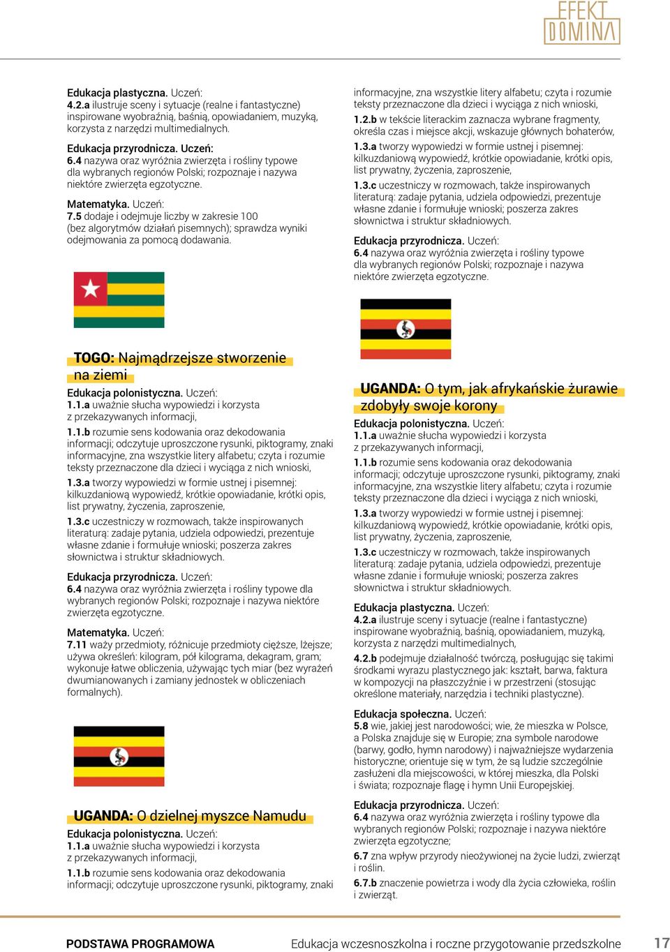 4 nazywa oraz wyróżnia zwierzęta i rośliny typowe dla wybranych regionów Polski; rozpoznaje i nazywa niektóre Togo: Najmądrzejsze stworzenie na ziemi 6.