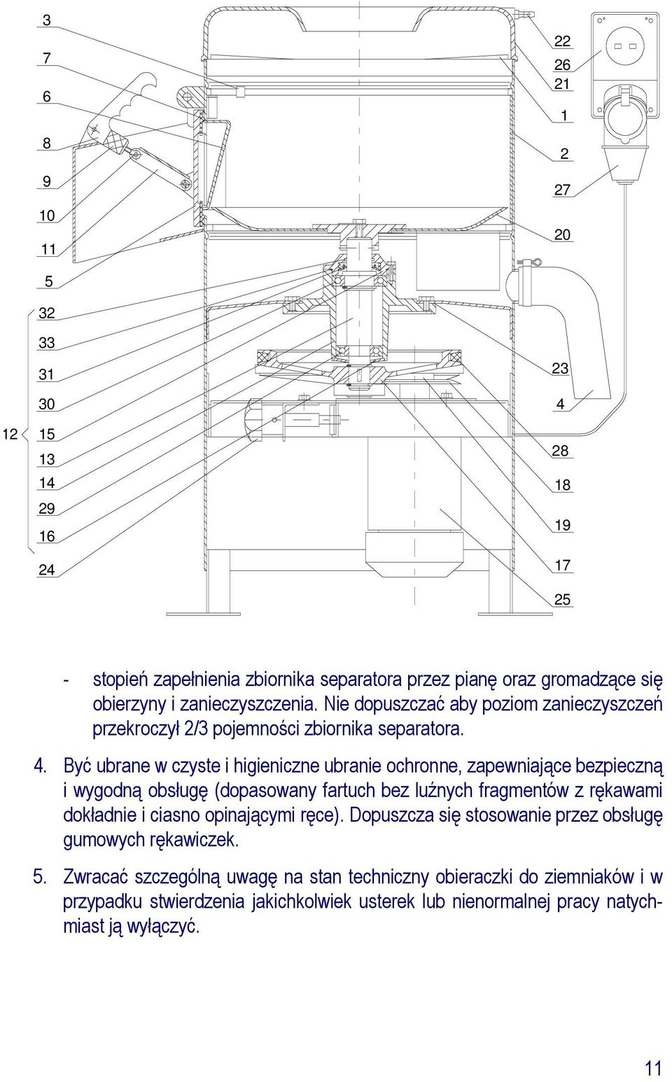 Być ubrane w czyste i higieniczne ubranie ochronne, zapewniające bezpieczną i wygodną obsługę (dopasowany fartuch bez luźnych fragmentów z rękawami dokładnie i ciasno