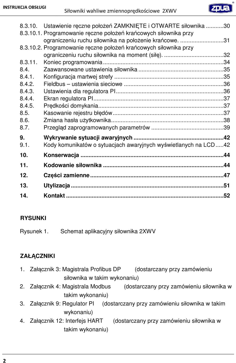 .. 35 8.4.2. Fieldbus ustawienia sieciowe... 36 8.4.3. Ustawienia dla regulatora PI... 36 8.4.4. Ekran regulatora PI... 37 8.4.5. Prędkości domykania... 37 8.5. Kasowanie rejestru błędów... 37 8.6. Zmiana hasła użytkownika.