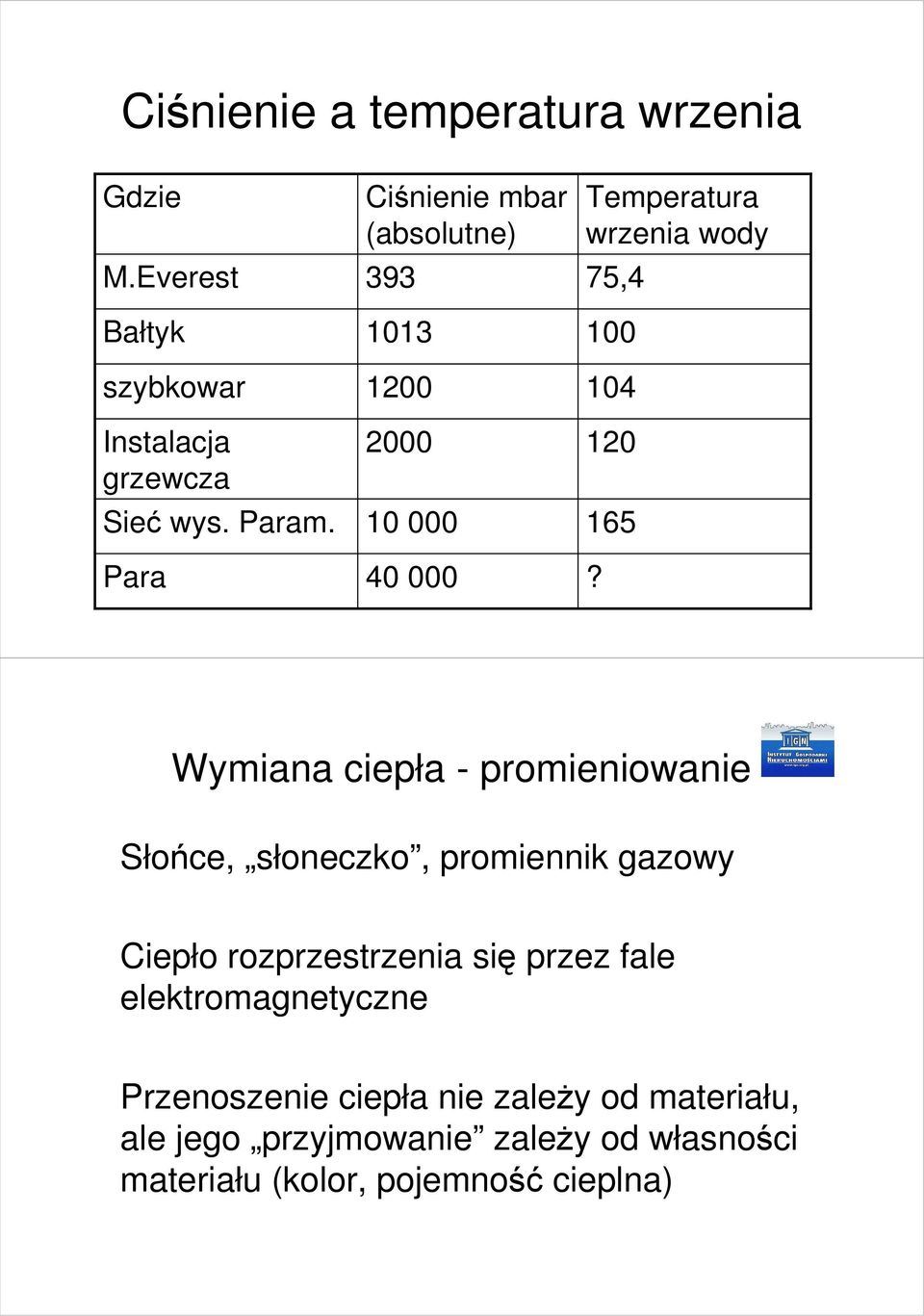 Wymiana ciepła - promieniowanie Słońce, słoneczko, promiennik gazowy Ciepło rozprzestrzenia się przez fale