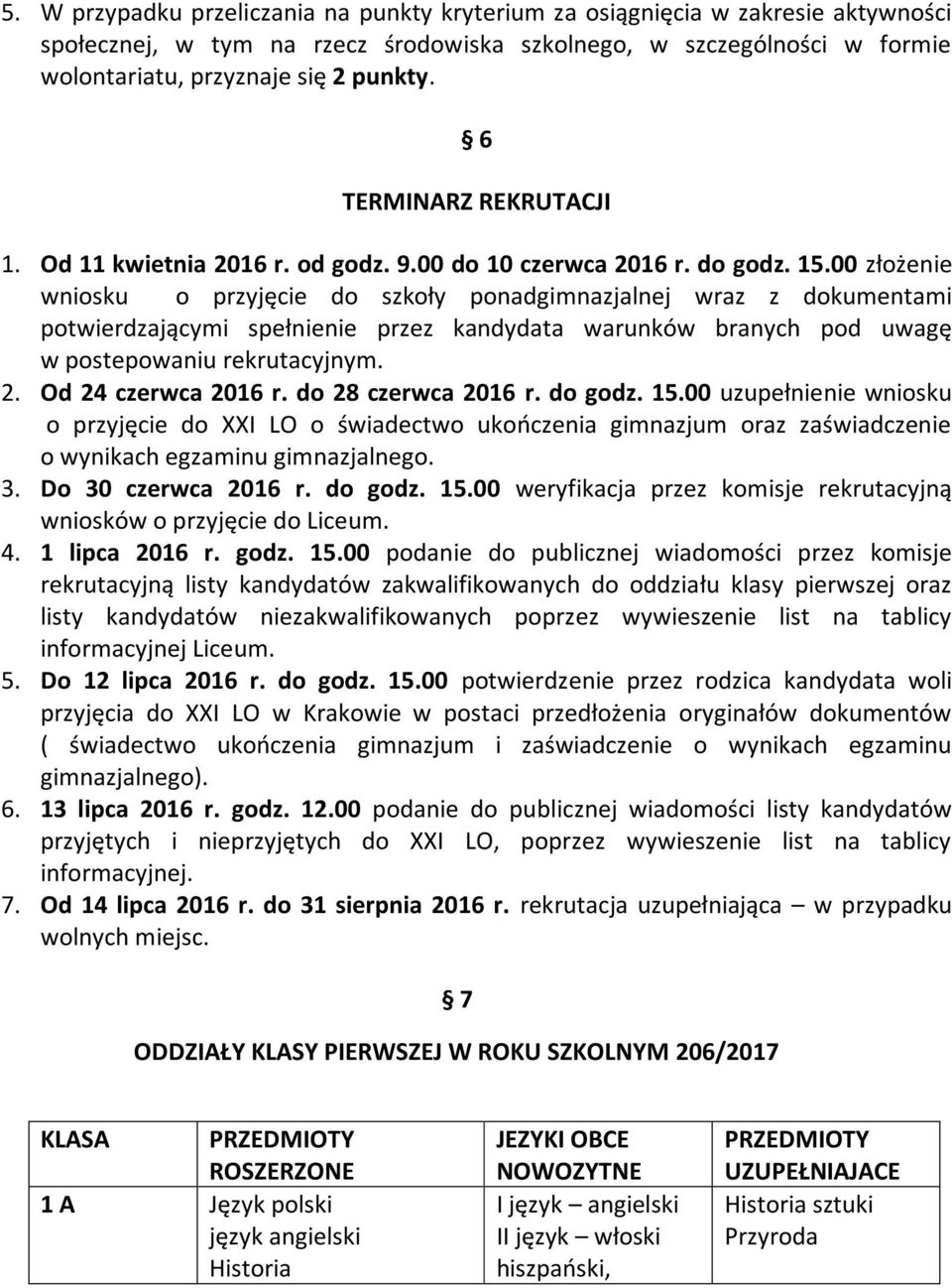 00 złożenie wniosku o przyjęcie do szkoły ponadgimnazjalnej wraz z dokumentami potwierdzającymi spełnienie przez kandydata warunków branych pod uwagę w postepowaniu rekrutacyjnym. 2.