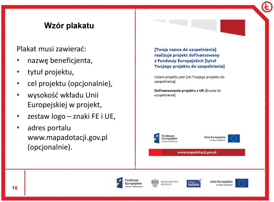 wkładu Unii Europejskiej w projekt, zestaw logo znaki FE
