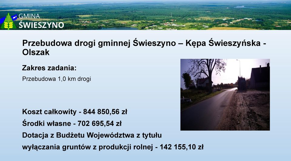 Środki własne - 702 695,54 zł Dotacja z Budżetu Województwa