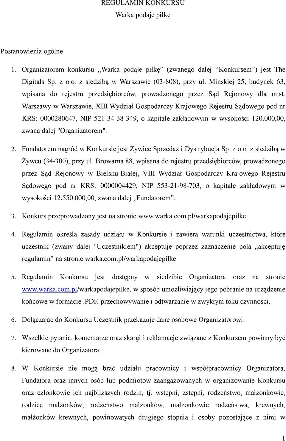u przedsiębiorców, prowadzonego przez Sąd Rejonowy dla m.st.