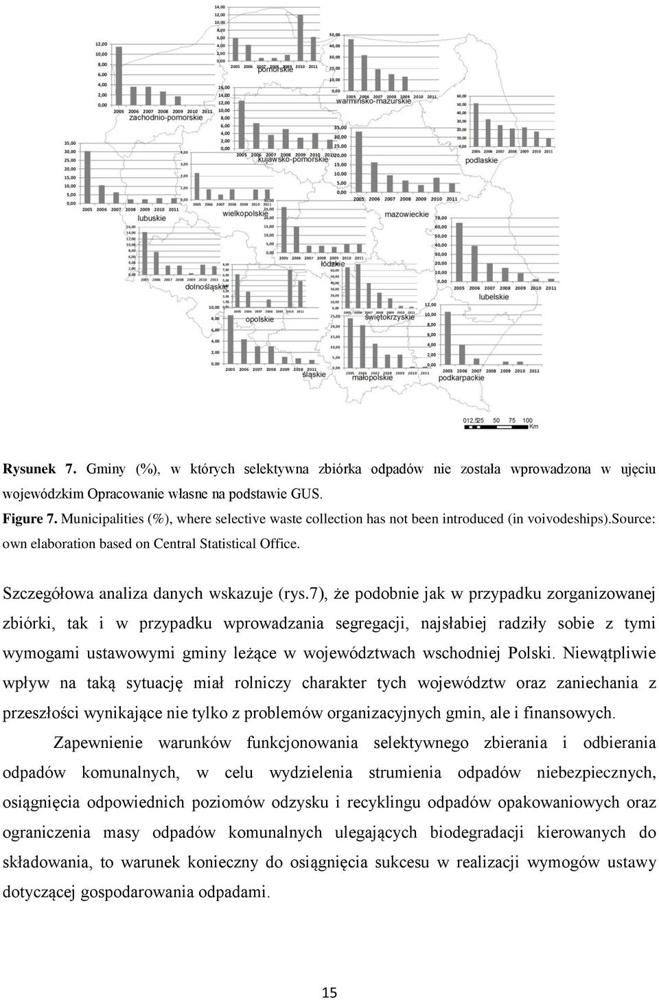 7), że podobnie jak w przypadku zorganizowanej zbiórki, tak i w przypadku wprowadzania segregacji, najsłabiej radziły sobie z tymi wymogami ustawowymi gminy leżące w województwach wschodniej Polski.