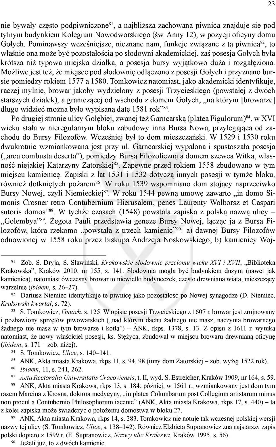 posesja bursy wyjątkowo duża i rozgałęziona. Możliwe jest też, że miejsce pod słodownię odłączono z posesji Gołych i przyznano bursie pomiędzy rokiem 1577 a 1580.