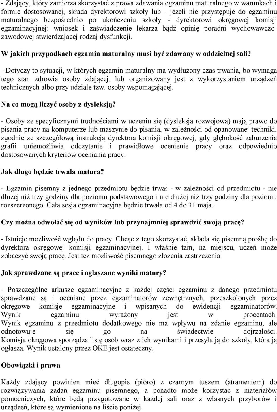 W jakich przypadkach egzamin maturalny musi być zdawany w oddzielnej sali?