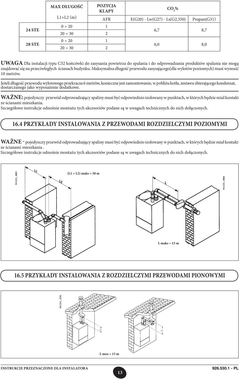 budynku. Maksymalna długość przewodu zasysającego(dla wylotów poziomych) musi wynosić 10 metrów.